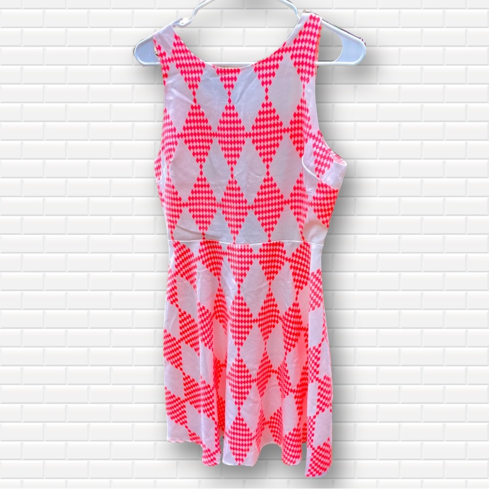 MM Couture Miss Me Fit & Flare Dress Neon Hot Pink & White Cutout Back - Medium